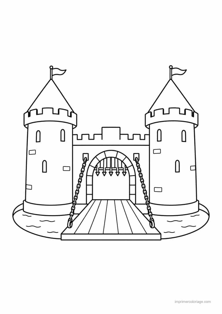 coloriage chateau simple pont levis douves - dessin gratuit &agrave; imprimer