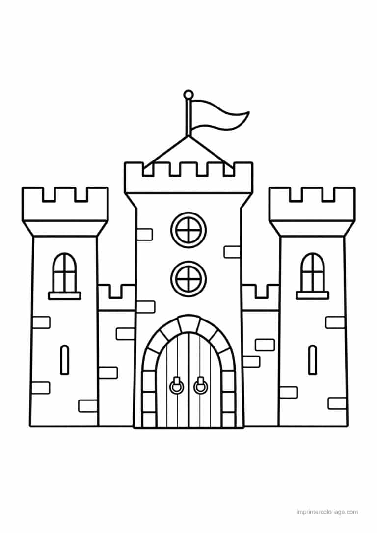 coloriage chateau simple trois tours - dessin gratuit &agrave; imprimer