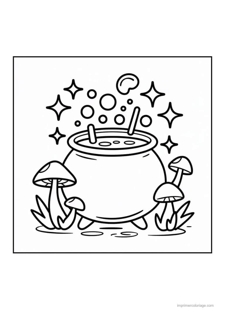 coloriage chaudron potion chaudron et champignons - dessin gratuit &agrave; imprimer
