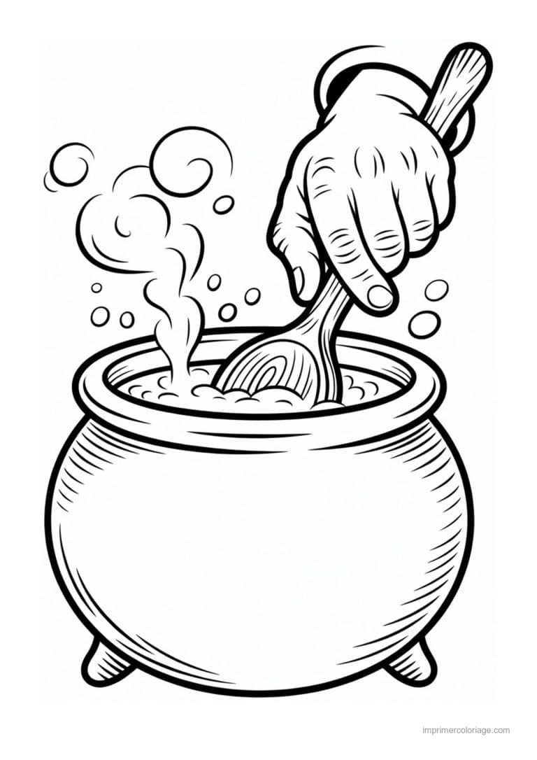 coloriage chaudron potion chaudron et louche - dessin gratuit &agrave; imprimer