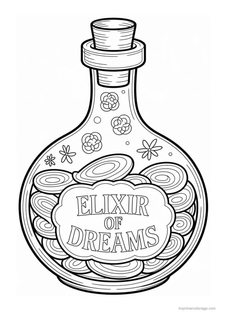 coloriage chaudron potion elixir en flacon - dessin gratuit &agrave; imprimer