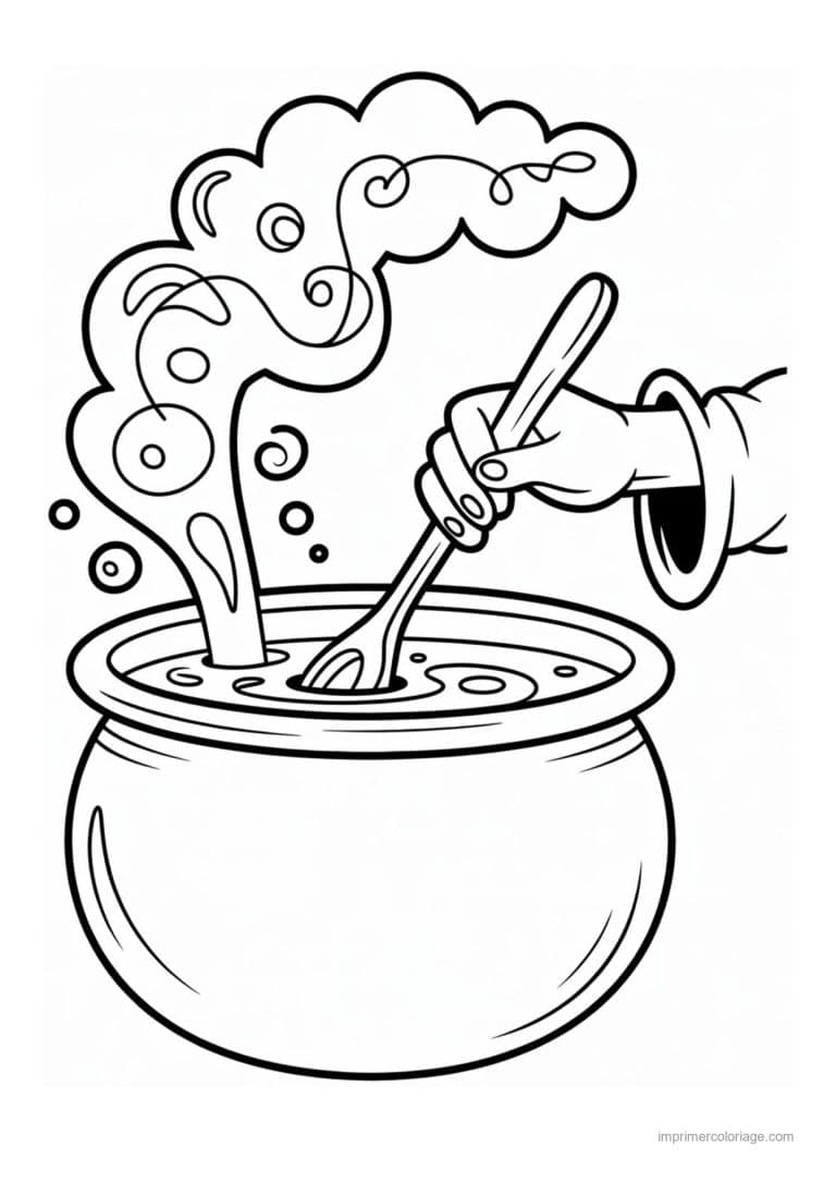 coloriage chaudron potion main de sorciere et chaudron - dessin gratuit &agrave; imprimer