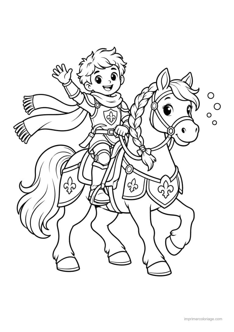 coloriage chevalier cute cheval echarpe - dessin gratuit &agrave; imprimer