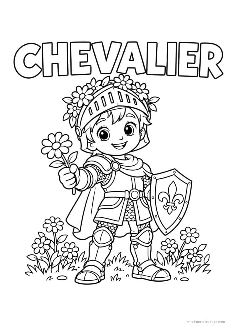coloriage chevalier cute couronne fleurs titre haut - dessin gratuit &agrave; imprimer