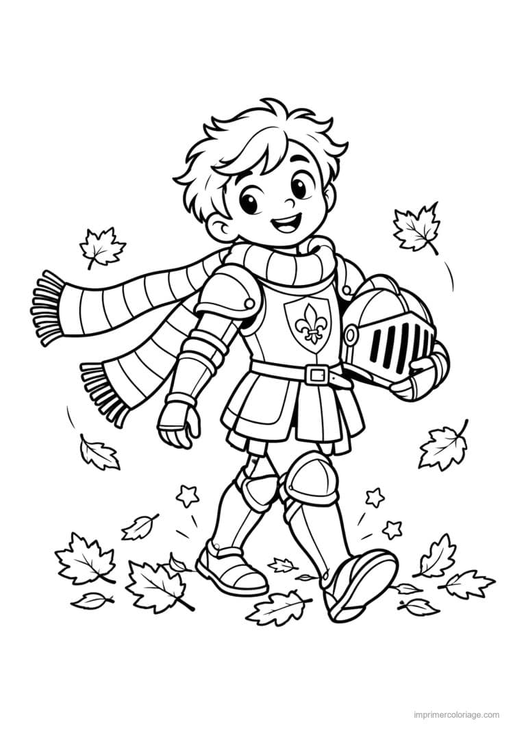 coloriage chevalier cute echarpe automne - dessin gratuit &agrave; imprimer