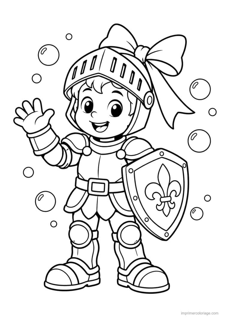 coloriage chevalier cute noeud bouclier - dessin gratuit &agrave; imprimer