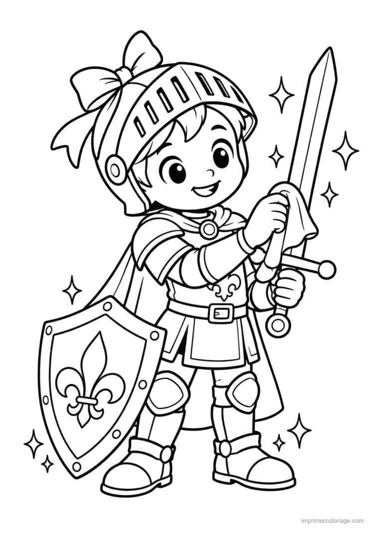 coloriage chevalier cute noeud epee brillante - dessin gratuit &agrave; imprimer