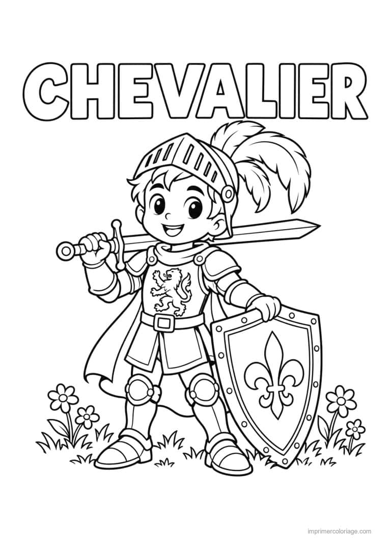 coloriage chevalier cute plume epee fleurs titre haut - dessin gratuit &agrave; imprimer
