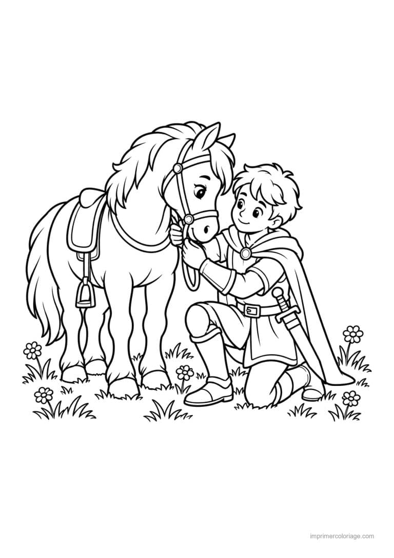 coloriage chevalier friend cheval prairie - dessin gratuit &agrave; imprimer