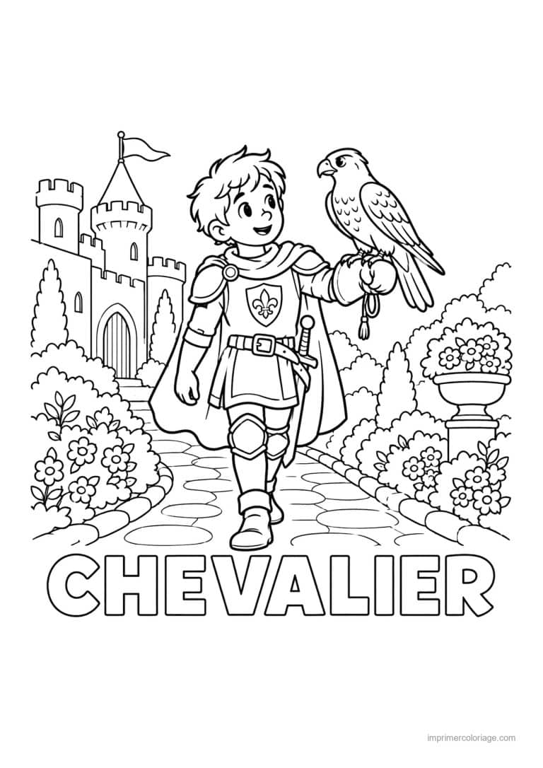 coloriage chevalier friend faucon jardin titre bas - dessin gratuit &agrave; imprimer