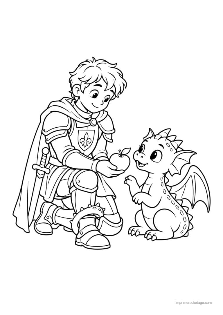 coloriage chevalier friend petit dragon pomme - dessin gratuit &agrave; imprimer