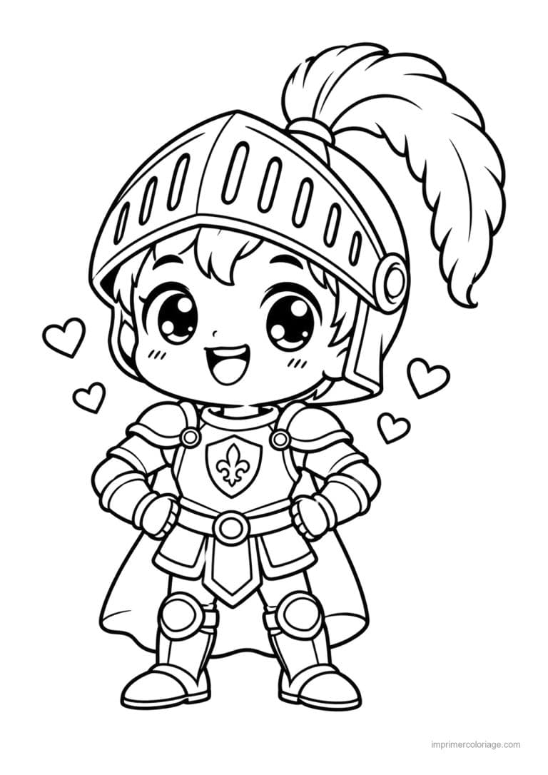 coloriage chevalier kawaii casque a plume - dessin gratuit &agrave; imprimer