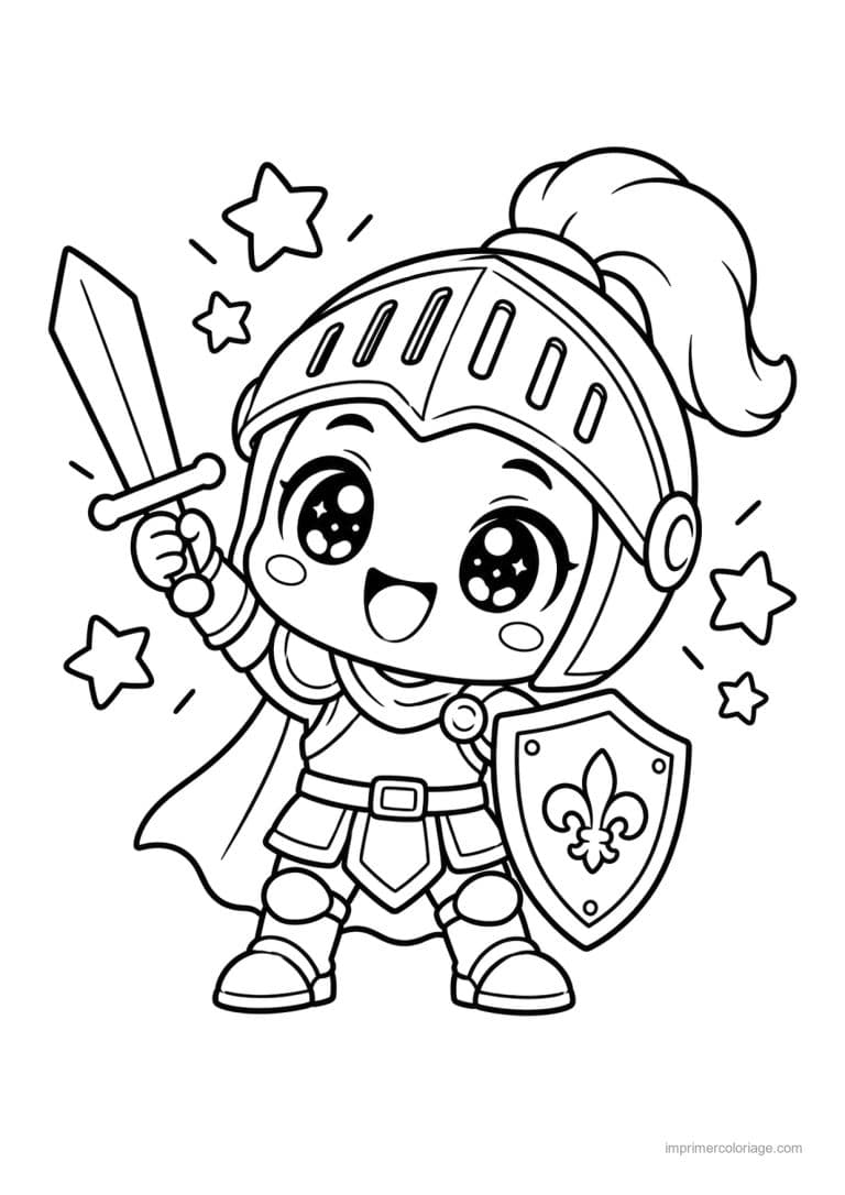 coloriage chevalier kawaii epee etoiles - dessin gratuit &agrave; imprimer