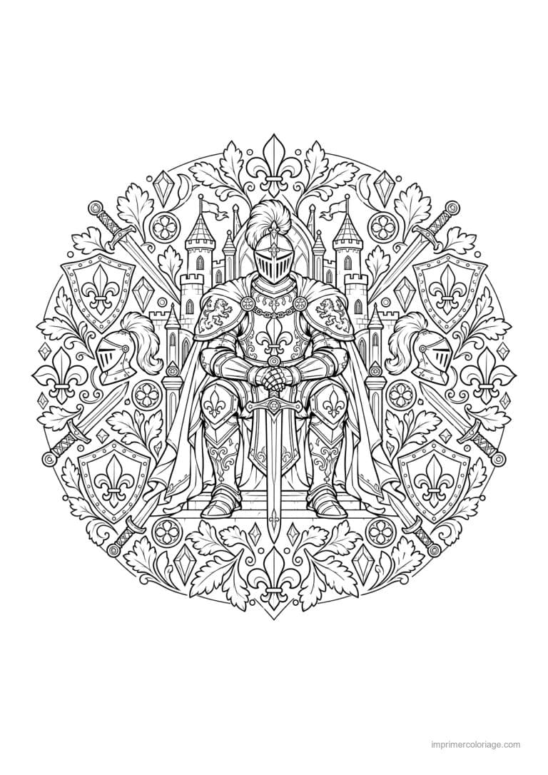 coloriage chevalier mandala armure - dessin gratuit &agrave; imprimer