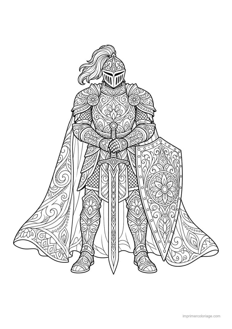 coloriage chevalier mandala armure motifs - dessin gratuit &agrave; imprimer