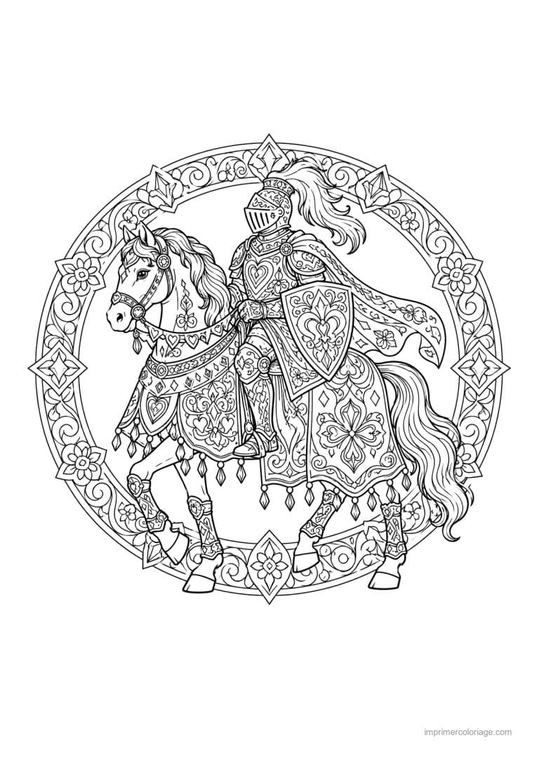 coloriage chevalier mandala cheval - dessin gratuit &agrave; imprimer
