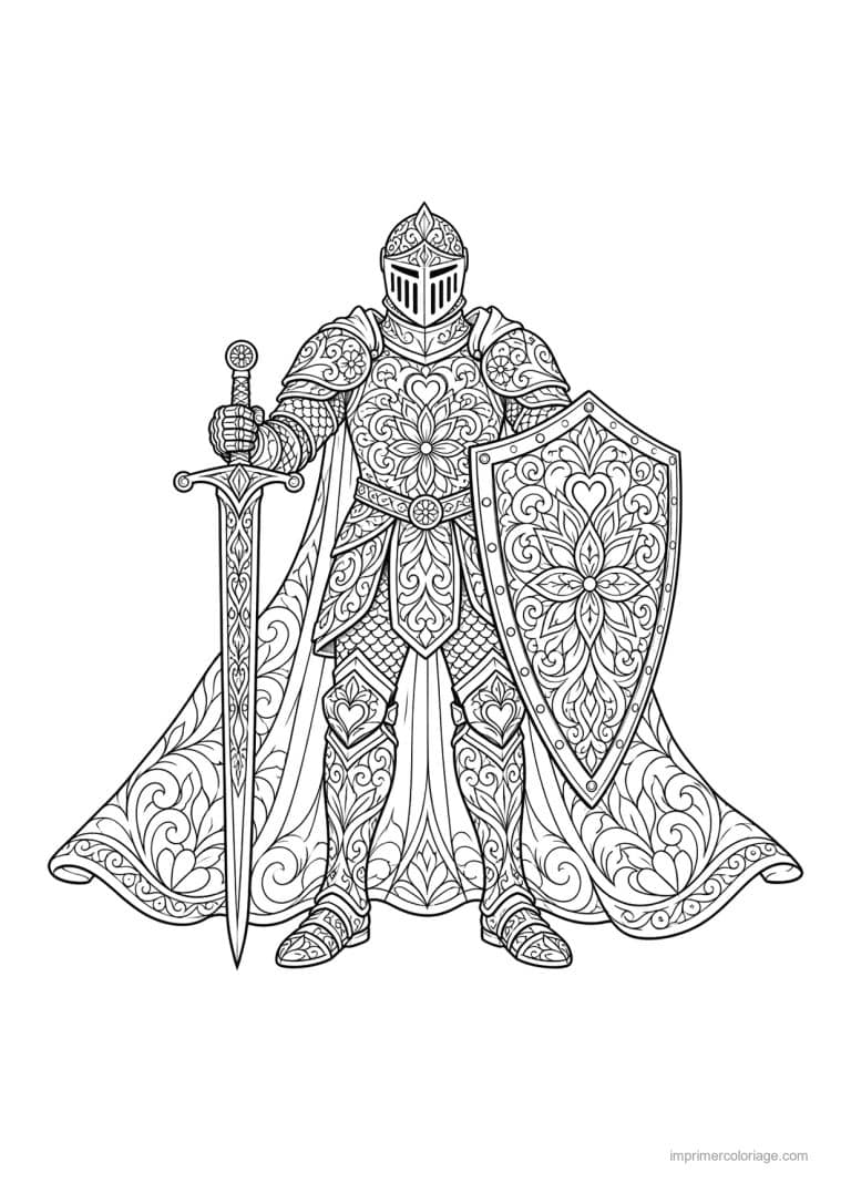 coloriage chevalier mandala epee - dessin gratuit &agrave; imprimer