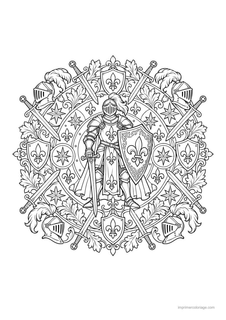 coloriage chevalier mandala medieval - dessin gratuit &agrave; imprimer