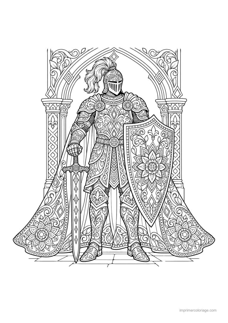 coloriage chevalier mandala zentangle bouclier - dessin gratuit &agrave; imprimer