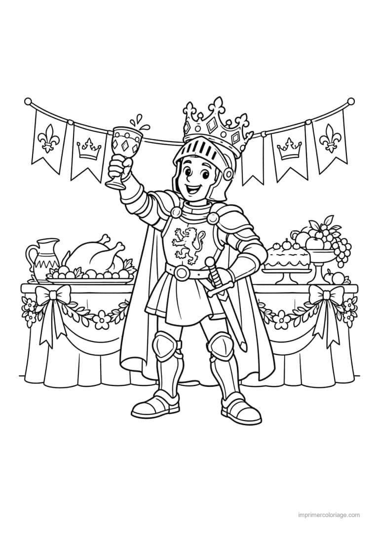 coloriage chevalier party couronne fete royale - dessin gratuit &agrave; imprimer