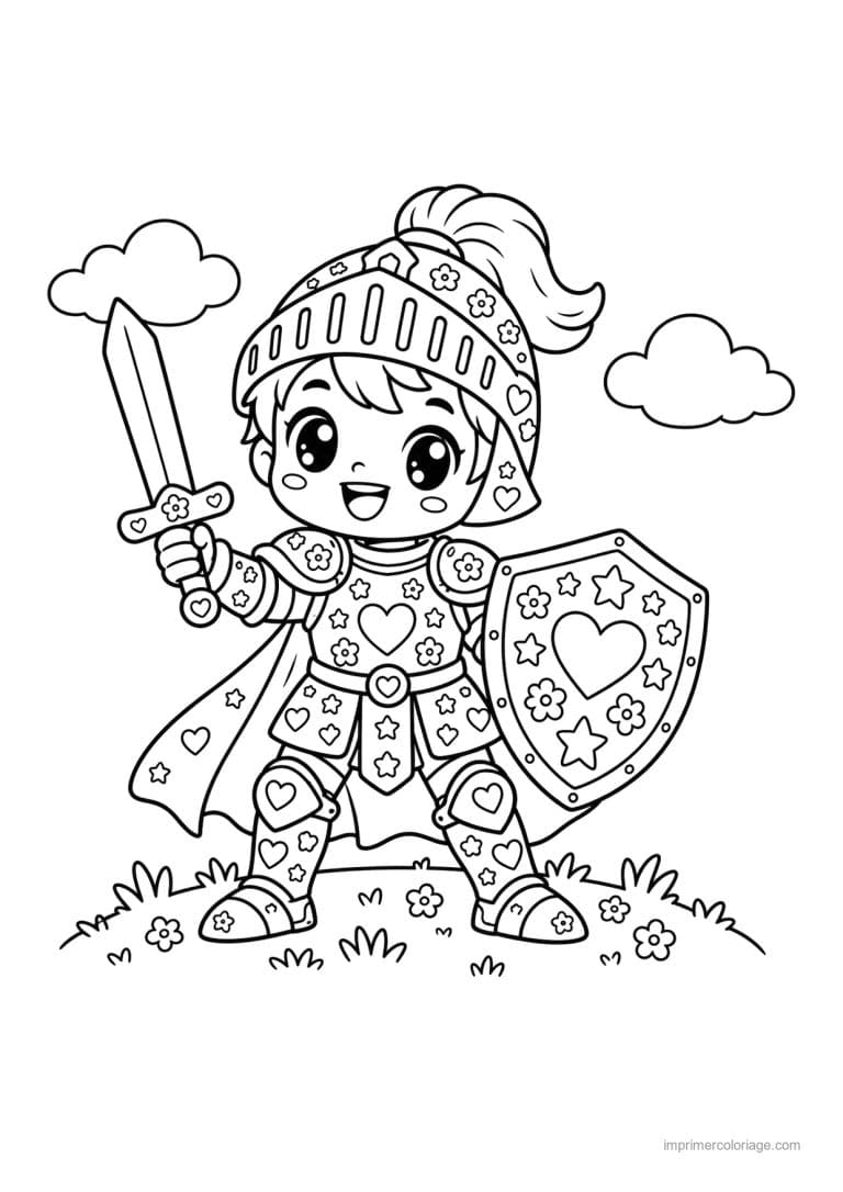 coloriage chevalier pattern armure coeurs etoiles - dessin gratuit &agrave; imprimer