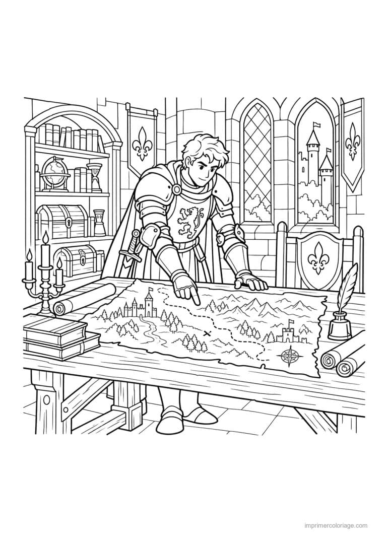 coloriage chevalier scene carte chateau - dessin gratuit &agrave; imprimer