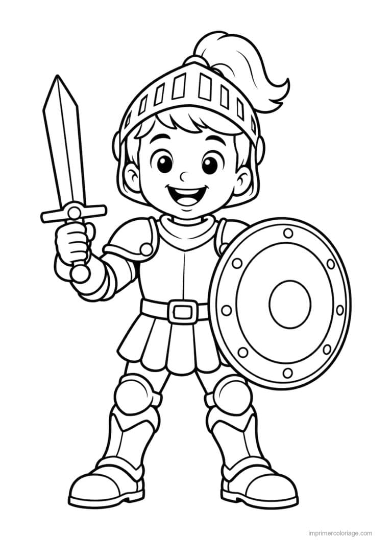 coloriage chevalier simple epee bouclier - dessin gratuit &agrave; imprimer