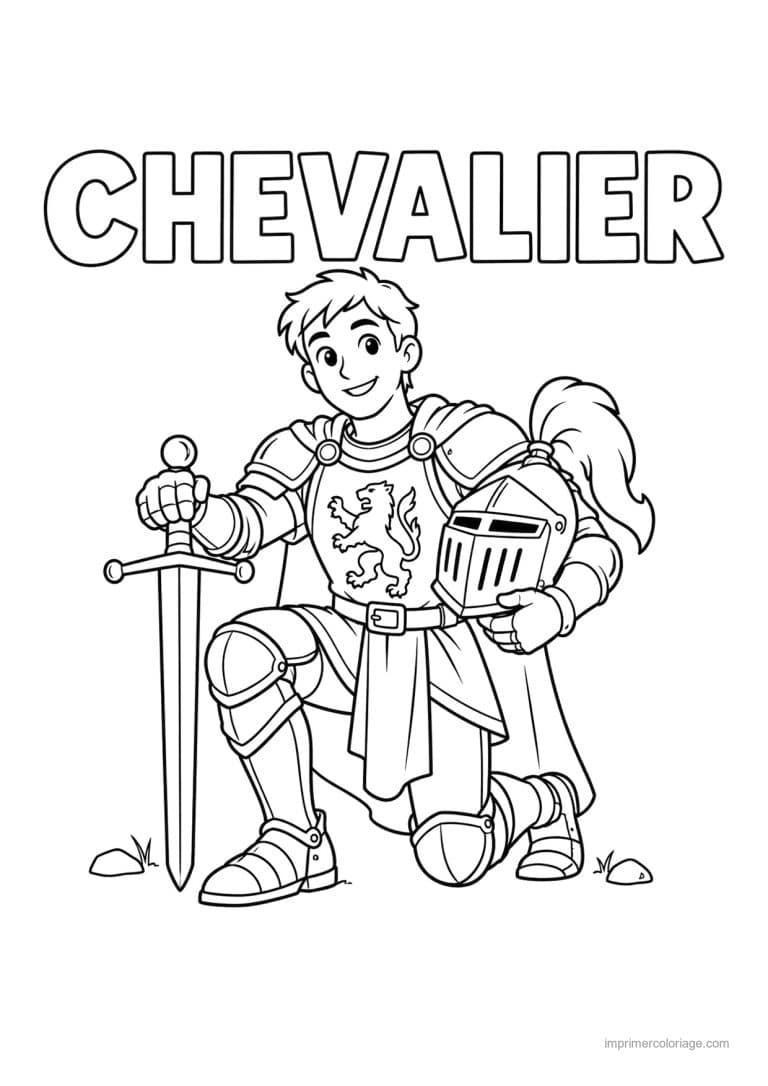 coloriage chevalier simple genou casque titre haut - dessin gratuit &agrave; imprimer