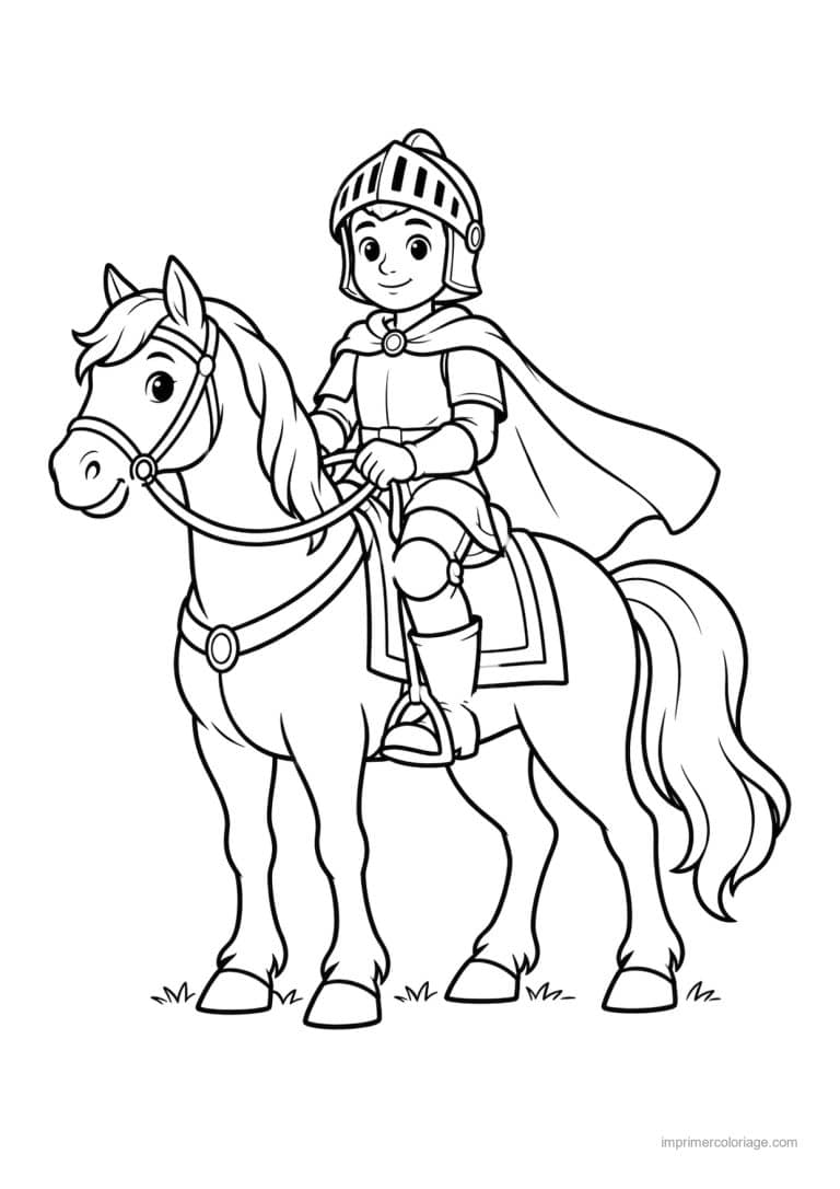 coloriage chevalier simple sur cheval - dessin gratuit &agrave; imprimer