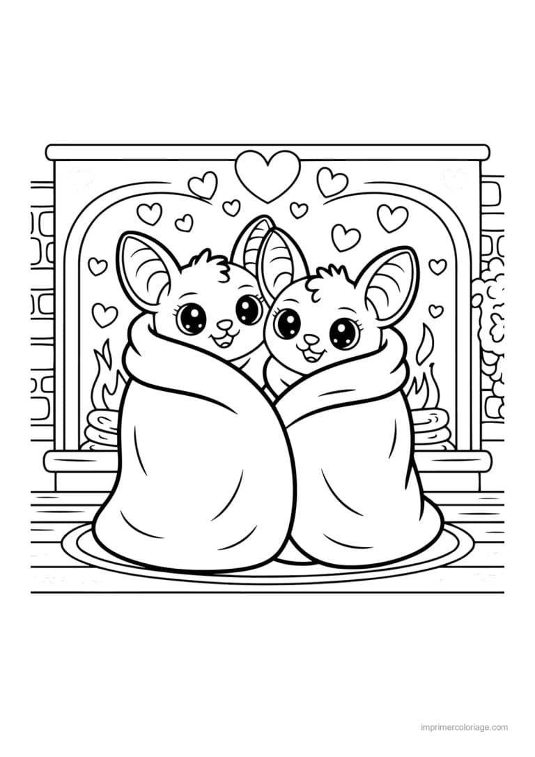 coloriage cocooning deux souris sous une couverture - dessin gratuit &agrave; imprimer