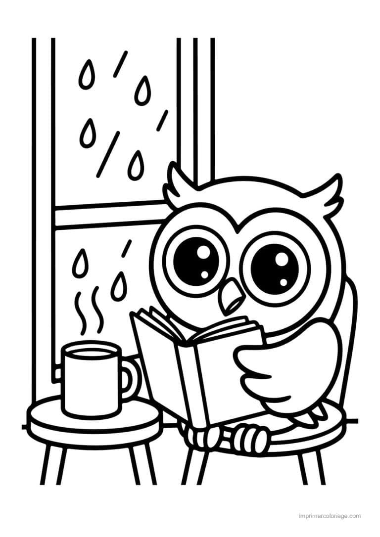 coloriage cocooning hibou lit pres de la fenetre - dessin gratuit &agrave; imprimer