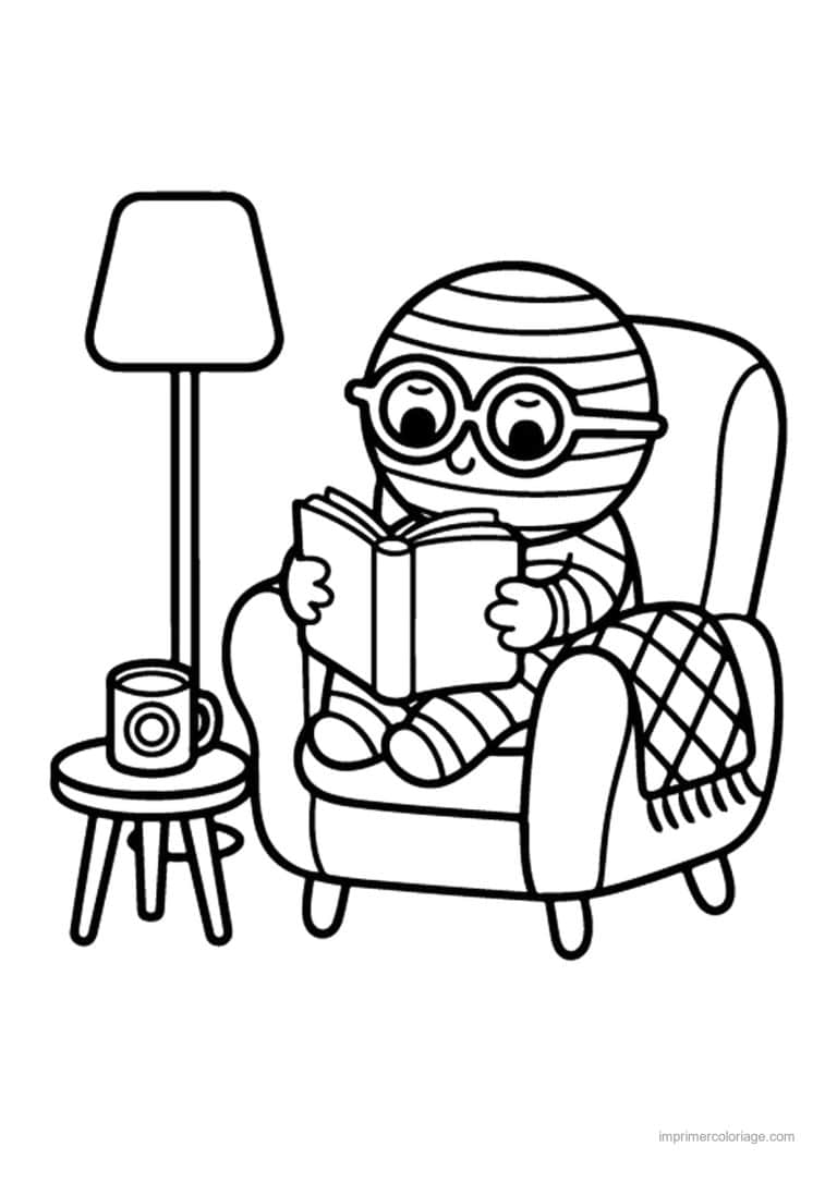 coloriage cocooning lecteur a lunettes dans un fauteuil - dessin gratuit &agrave; imprimer