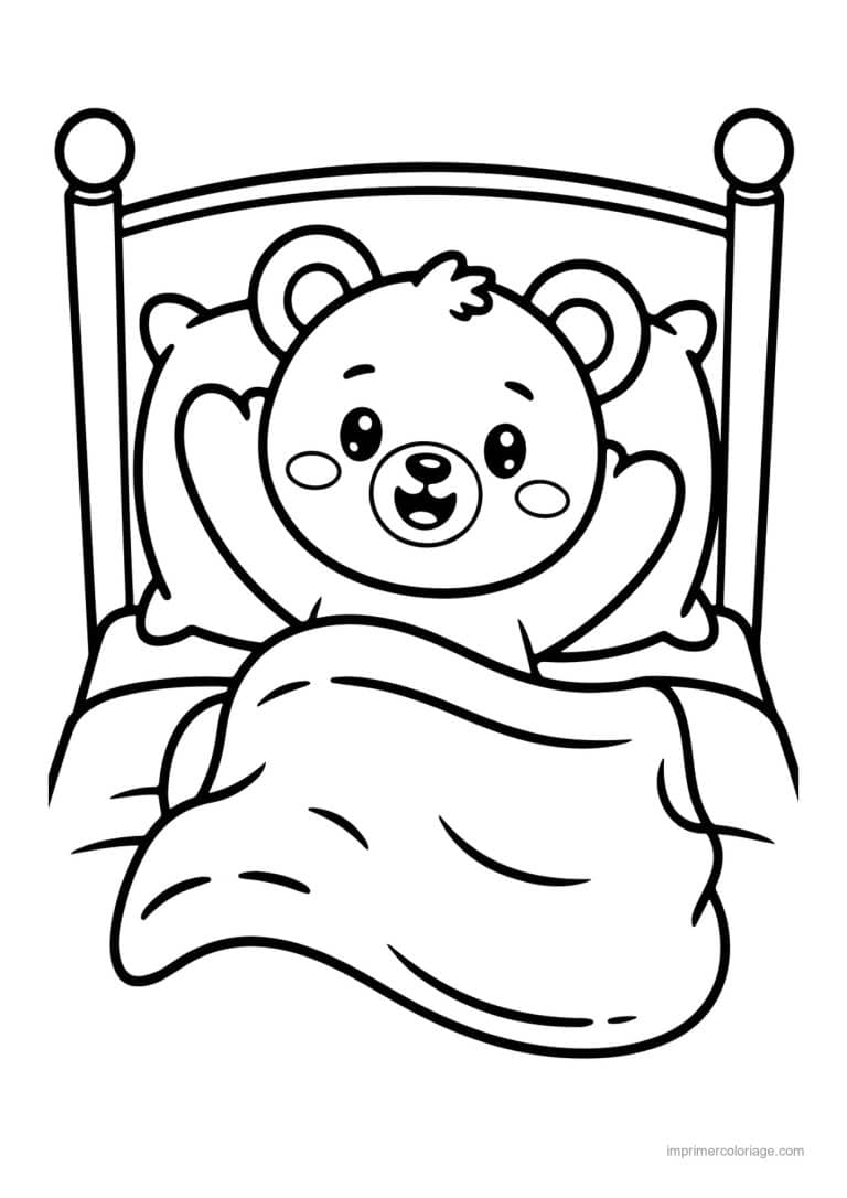 coloriage cocooning ourson dans son lit - dessin gratuit &agrave; imprimer