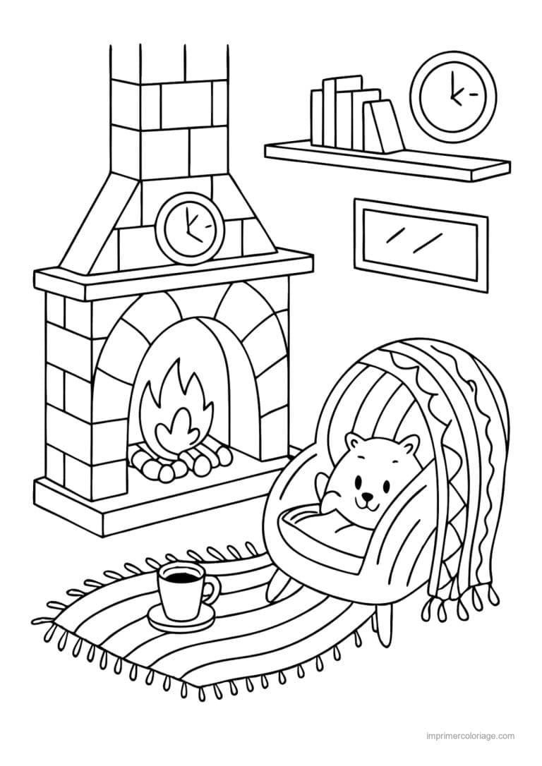 coloriage cocooning ourson dans un fauteuil suspendu - dessin gratuit &agrave; imprimer