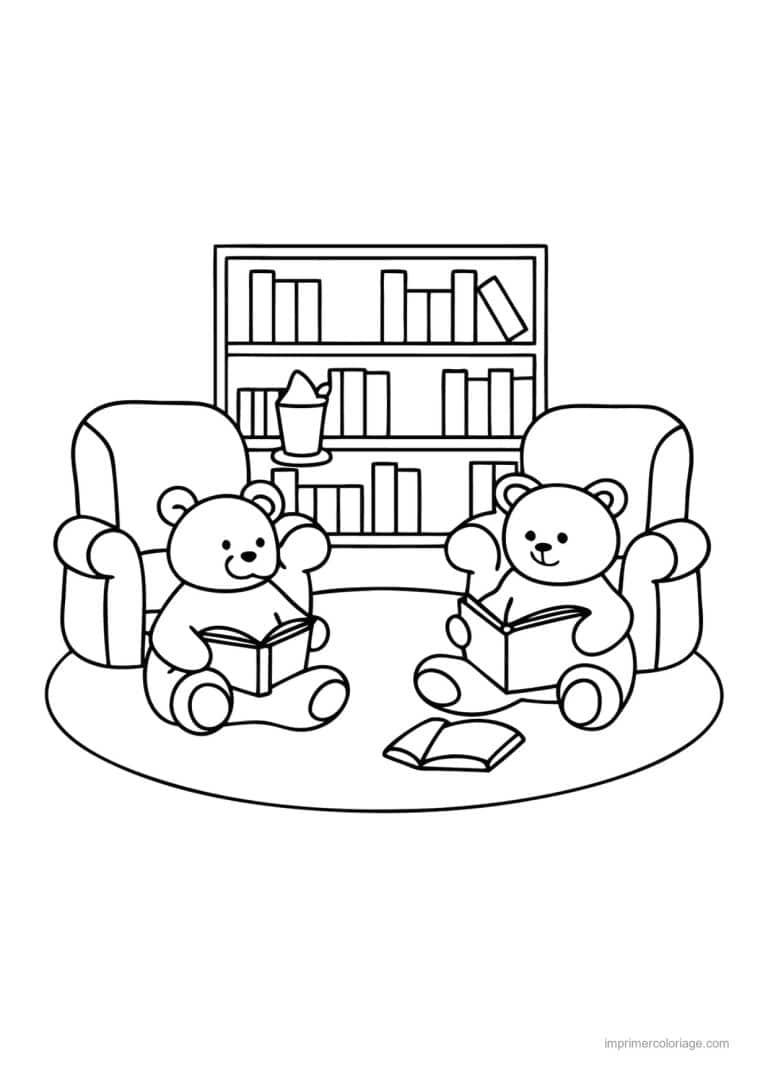 coloriage cocooning oursons qui lisent face a face - dessin gratuit &agrave; imprimer