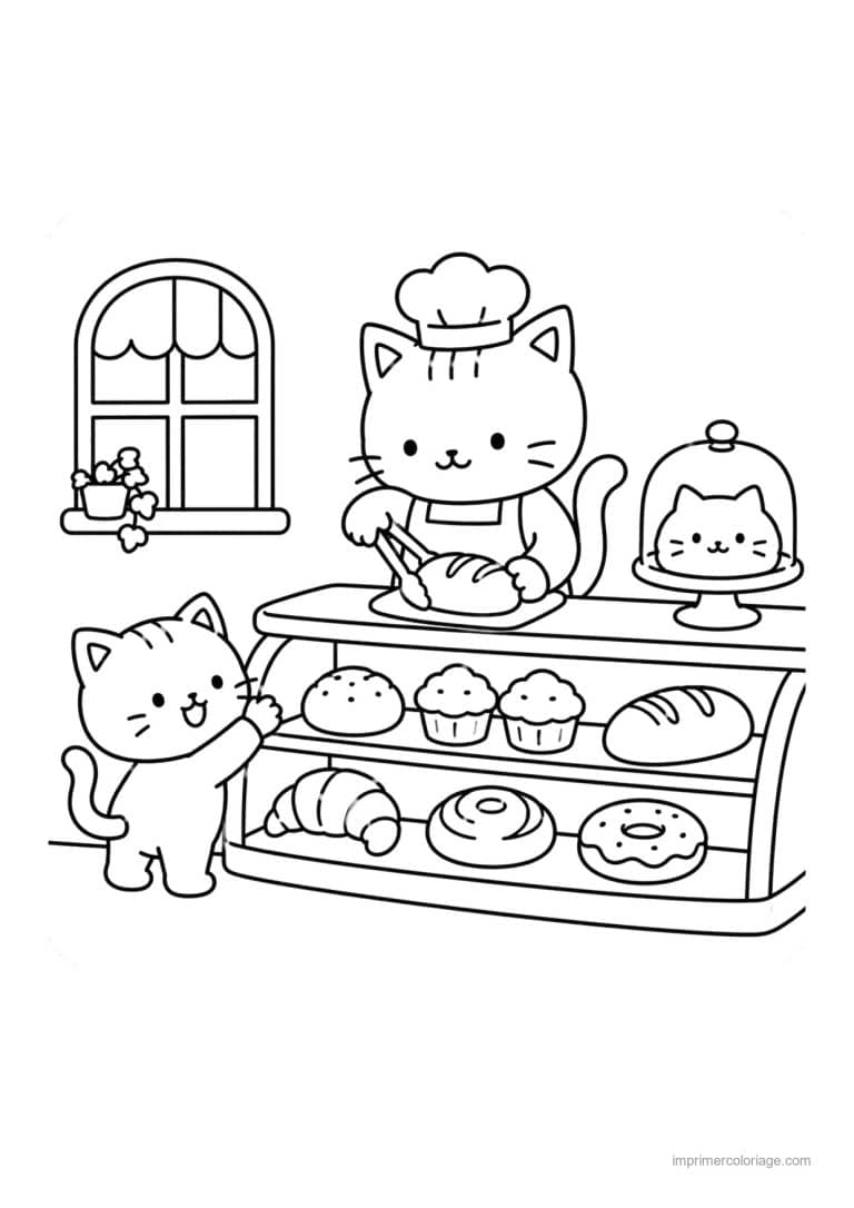 coloriage cozy friends chats boulangers et patisseries - dessin gratuit &agrave; imprimer