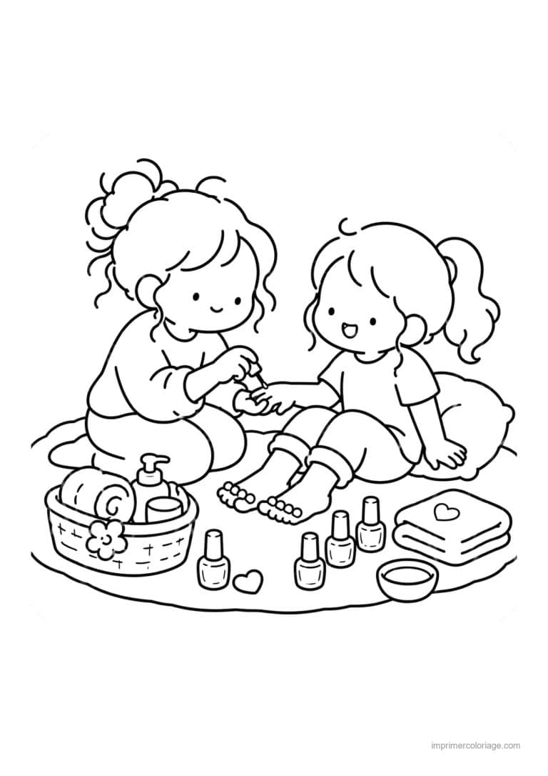 coloriage cozy friends fillettes se vernissent les ongles - dessin gratuit &agrave; imprimer