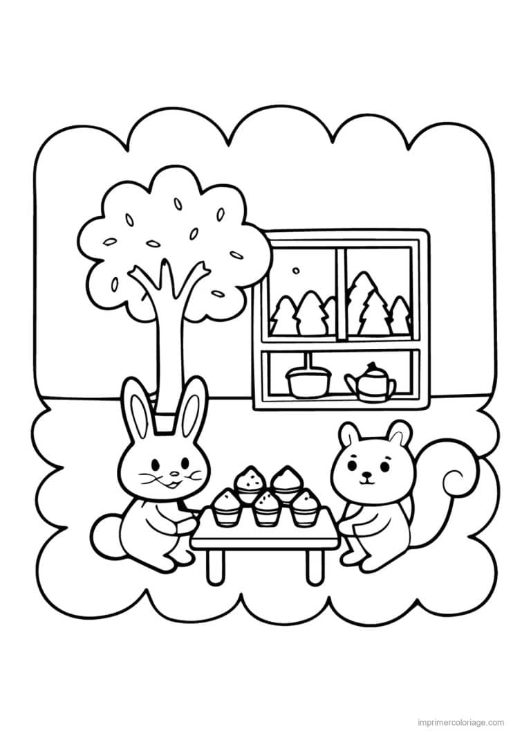 coloriage cozy friends lapin et ecureuil cupcakes - dessin gratuit &agrave; imprimer