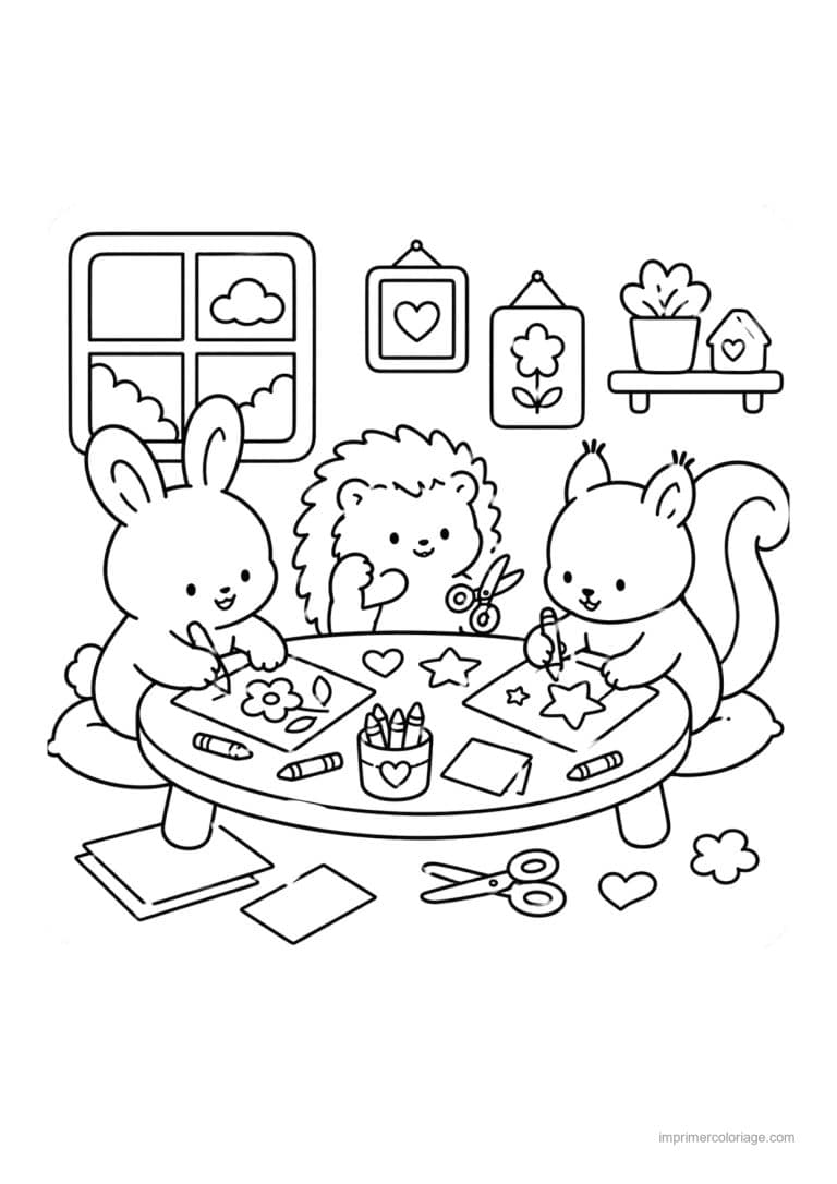 coloriage cozy friends lapin herisson ecureuil bricolage - dessin gratuit &agrave; imprimer