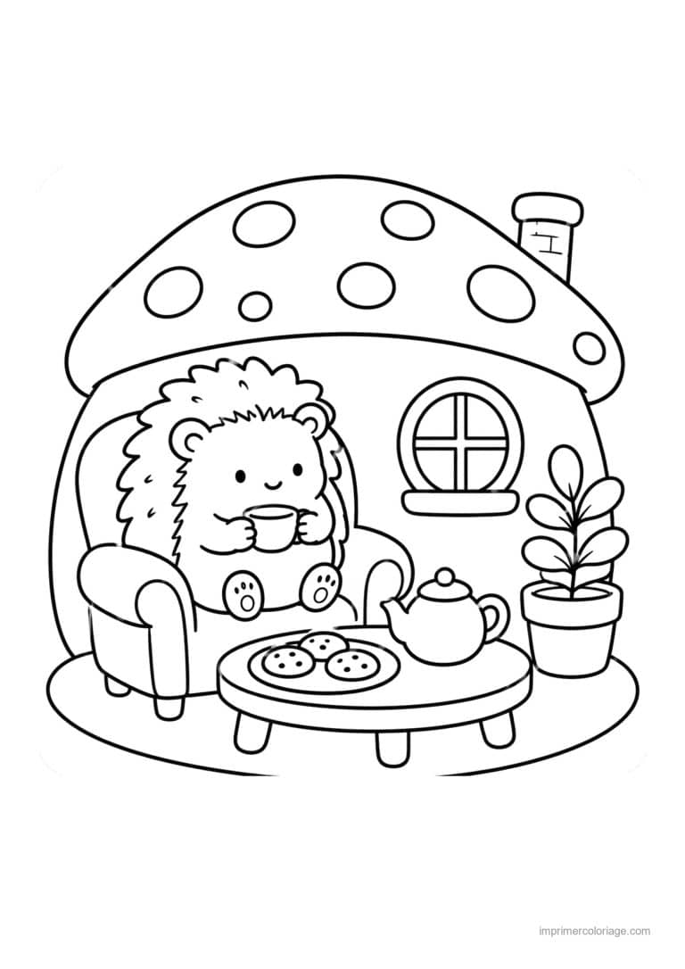 coloriage cozy herisson et the dans la maison champignon - dessin gratuit &agrave; imprimer