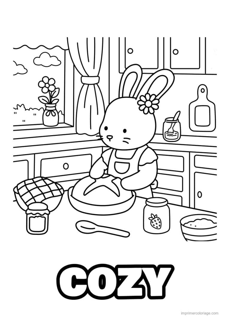 coloriage cozy lapine qui petrit la pate - dessin gratuit &agrave; imprimer