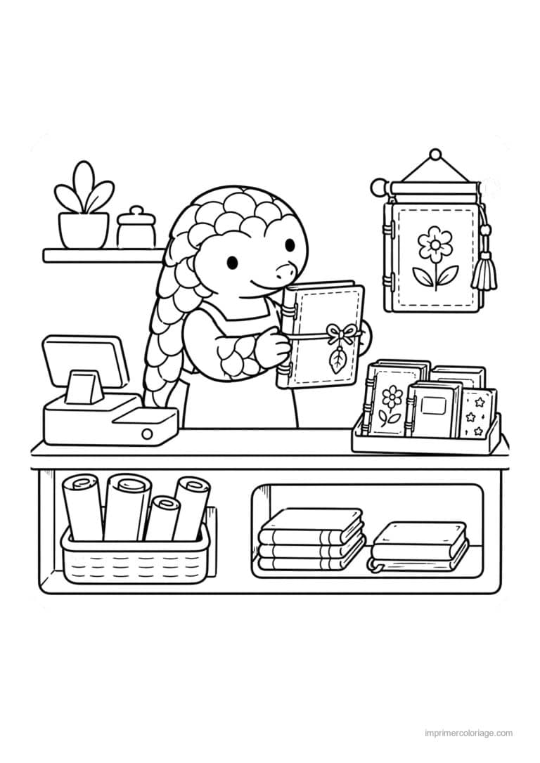 coloriage cozy pangolin dans sa papeterie - dessin gratuit &agrave; imprimer