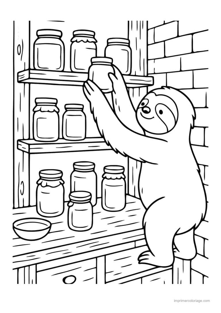 coloriage cozy paresseux et ses bocaux - dessin gratuit &agrave; imprimer