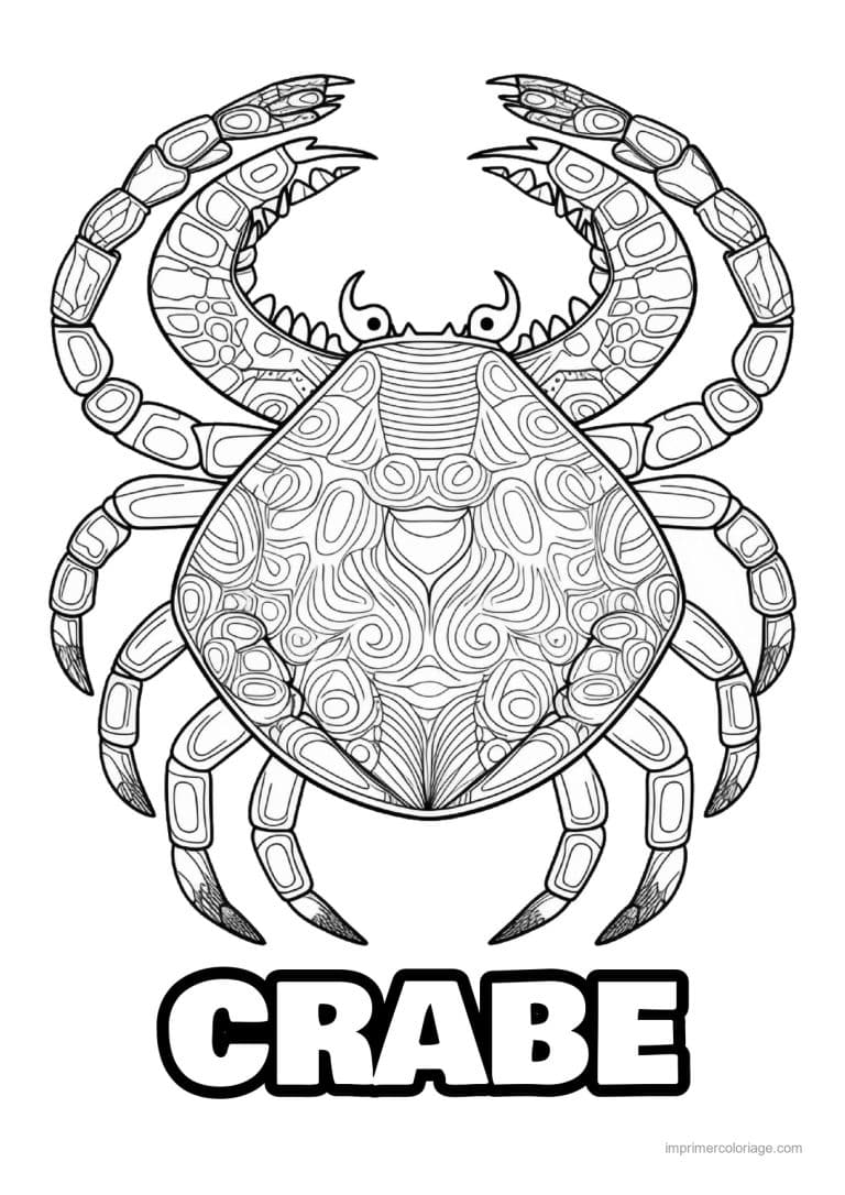 coloriage crabe carapace ornee vue de dessus - dessin gratuit &agrave; imprimer