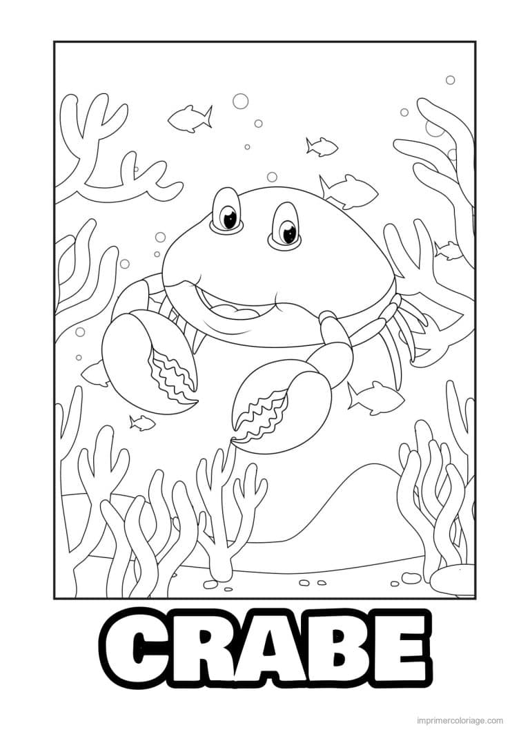 coloriage crabe dans les coraux et poissons - dessin gratuit &agrave; imprimer