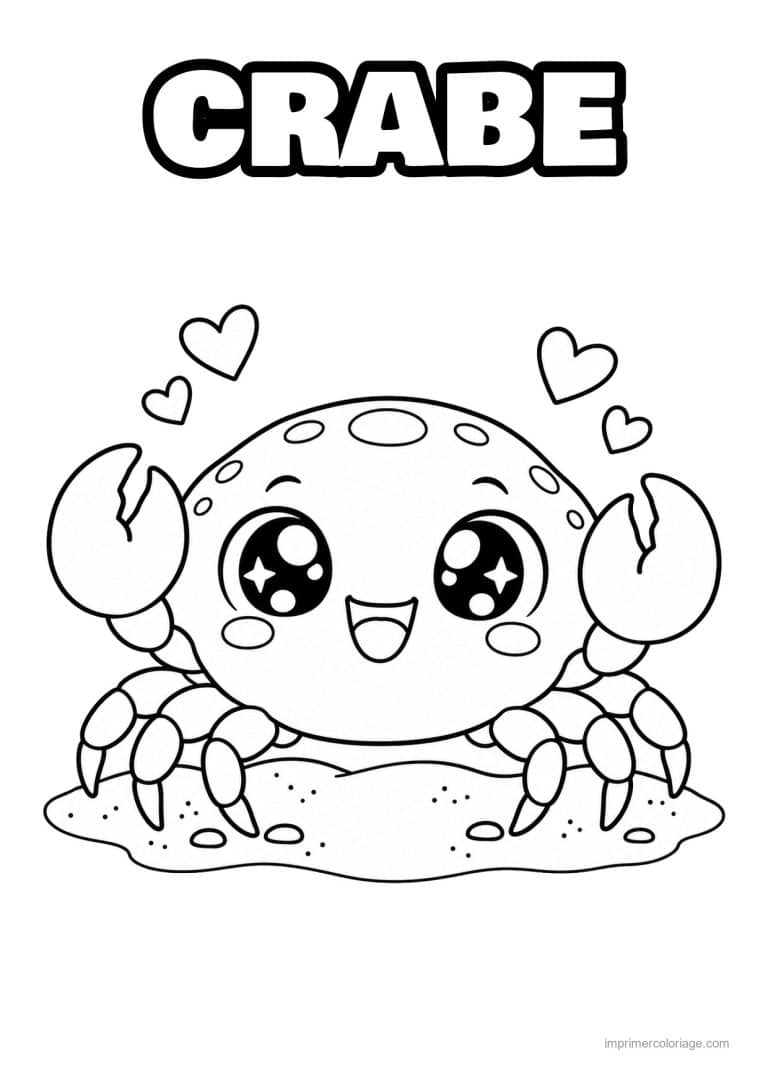 coloriage crabe kawaii bebe yeux brillants - dessin gratuit &agrave; imprimer