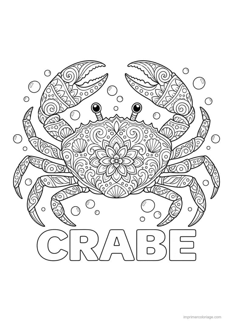 coloriage crabe mandala motifs marins - dessin gratuit &agrave; imprimer