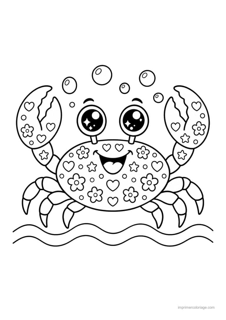 coloriage crabe motifs coeurs fleurs - dessin gratuit &agrave; imprimer
