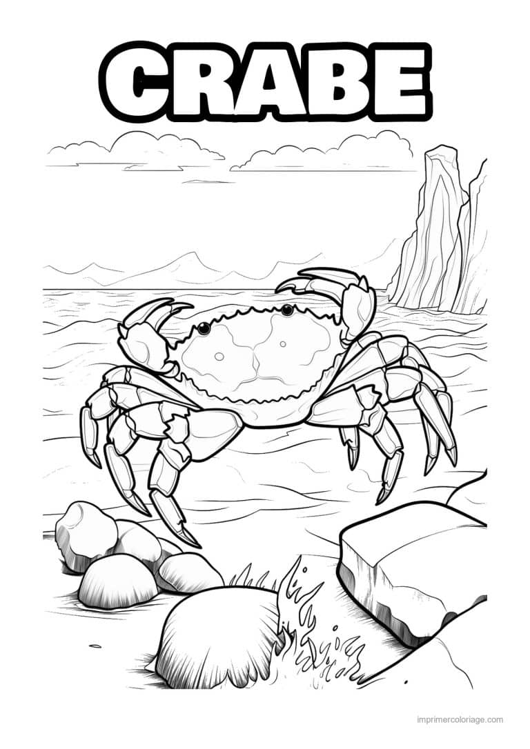 coloriage crabe sur la cote rocheuse - dessin gratuit &agrave; imprimer