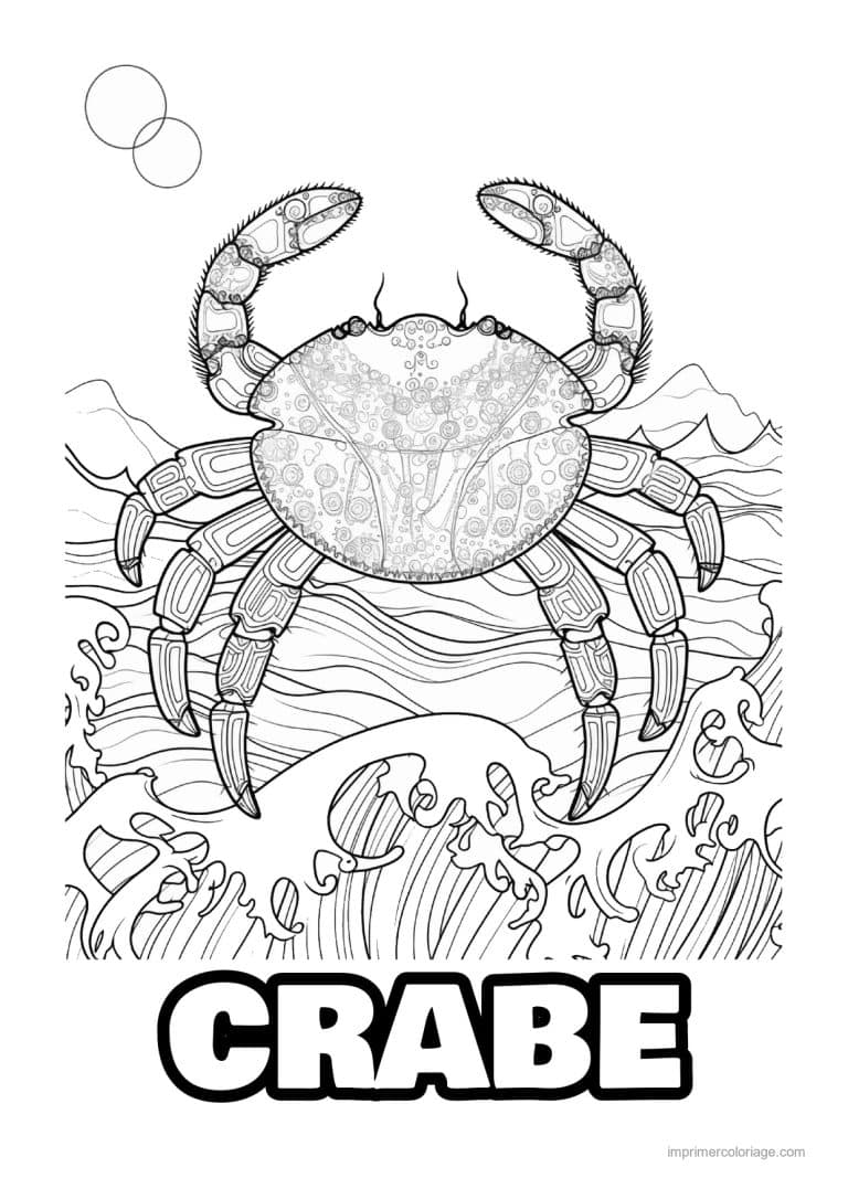 coloriage crabe sur la houle avec bulles - dessin gratuit &agrave; imprimer